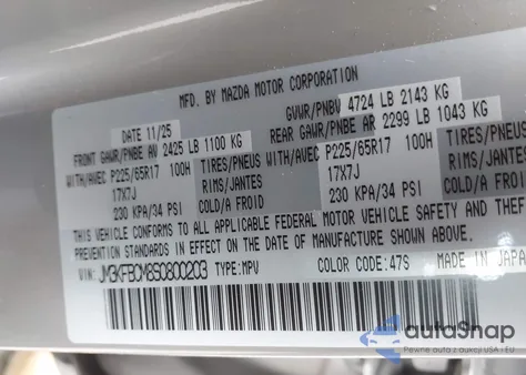 2025 Mazda Cx-5 2.5 S Preferred z USA, uszkodzony, nr VIN JM3KFBCM8S0800203